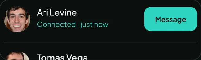 A connection in the inbox: Ari Levine, connected just now, with a Message button.