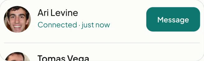 A connection in the inbox: Ari Levine, connected just now, with a Message button.
